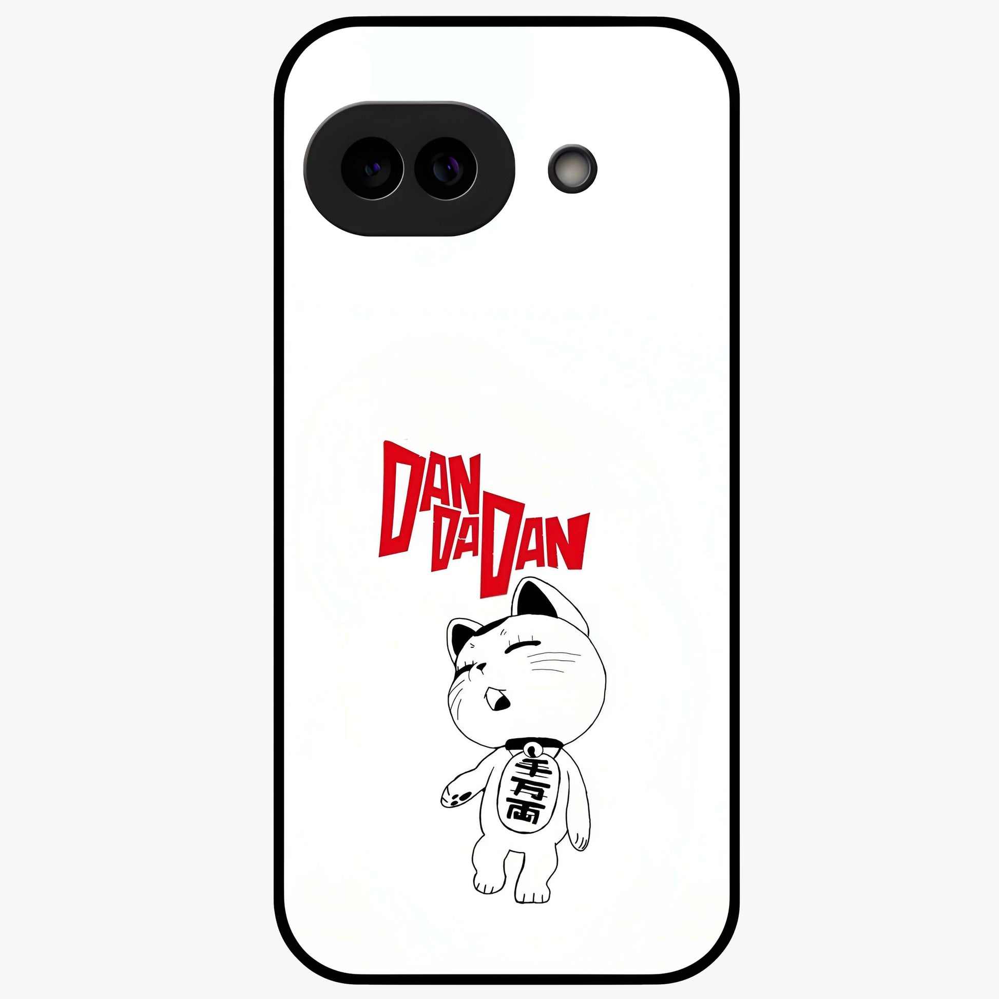 Playful Spirit Charm Glass Case showing flat back view with cheerful charm themed artwork and glossy glass finish.