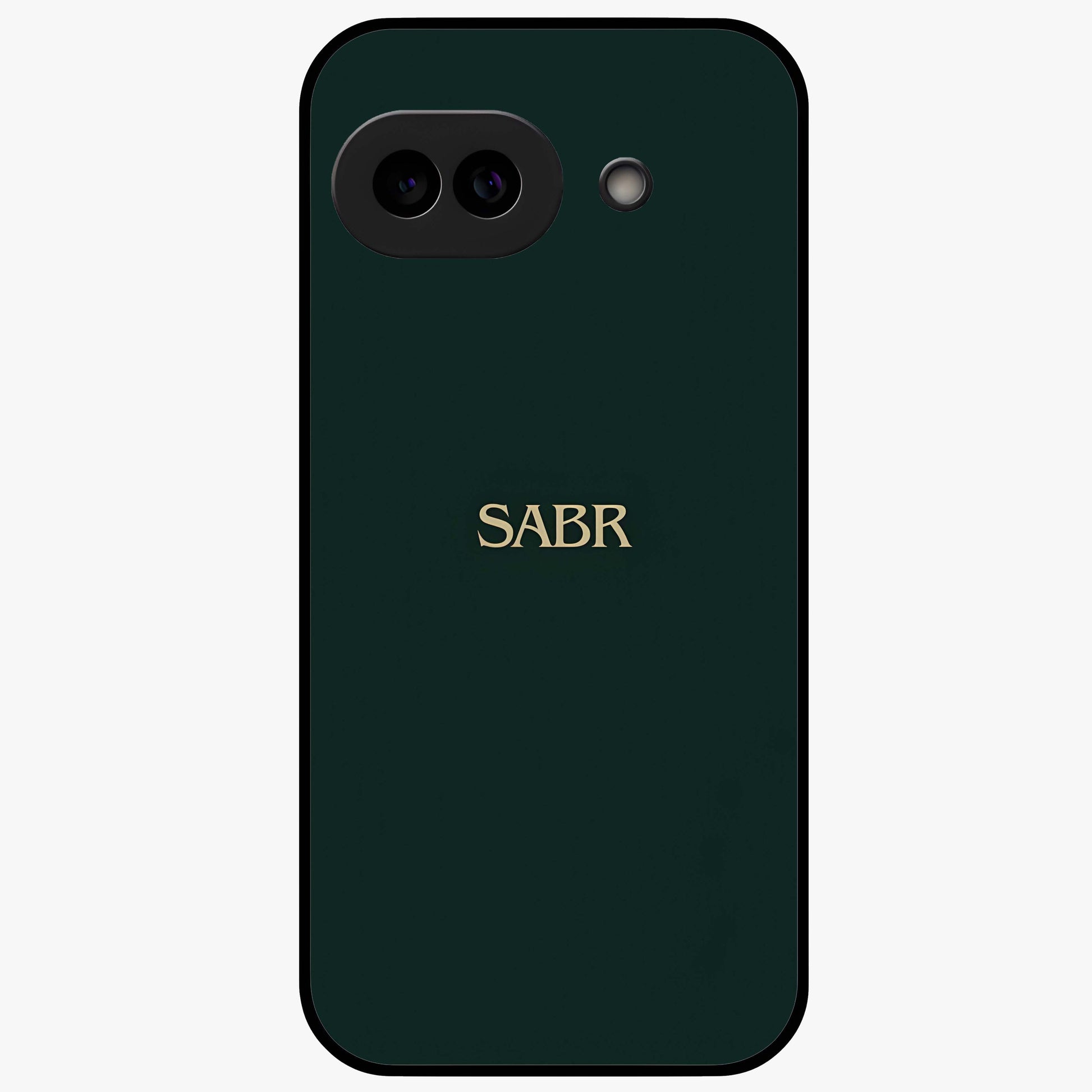 Sabr Minimal Patience Glass Case showing flat back view with minimalist typography artwork and glossy glass finish.