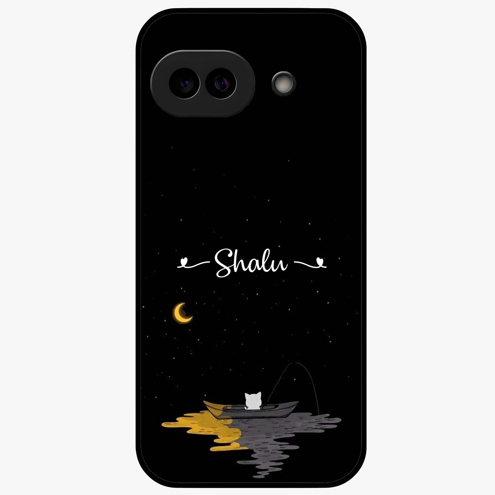 Silent Night Row Glass Case showing flat back view with calm night themed artwork and glossy glass finish.