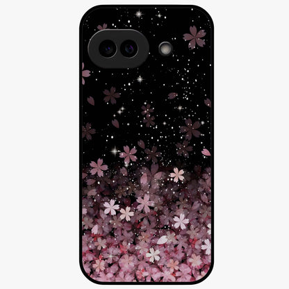 Small Starry Flowers Glass Case showing flat back view with delicate starry floral artwork and glossy glass finish.
