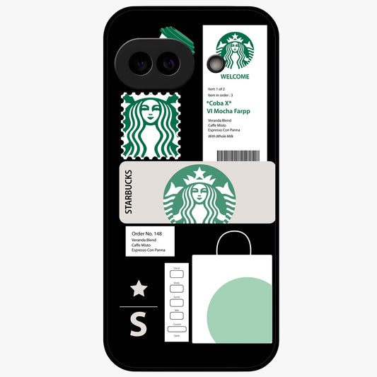 Starbucks Mocha Glass Case showing flat back view with coffee inspired artwork and glossy glass finish.