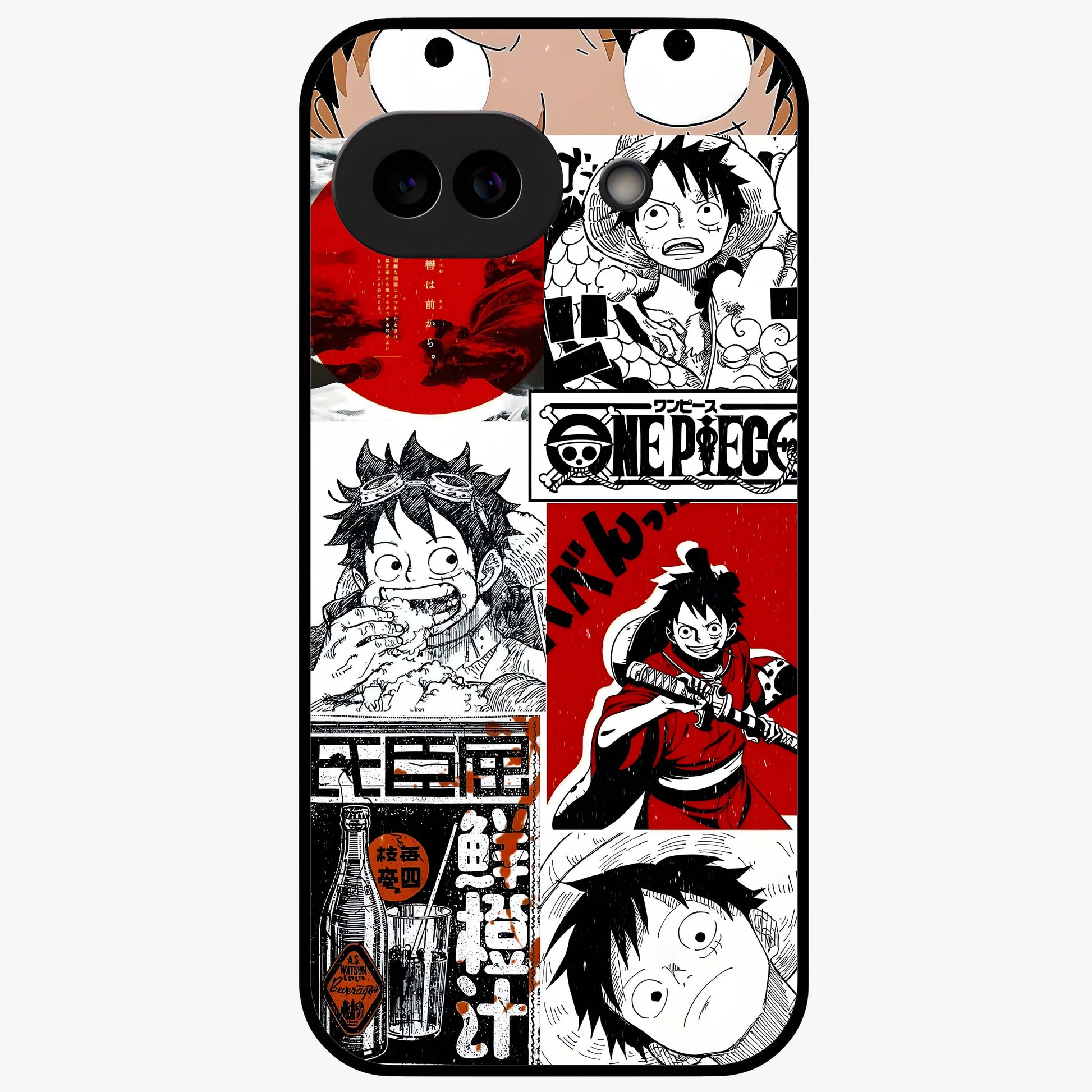 Strawhat Chaos Panels Glass Case showing flat back view with anime inspired chaos panel artwork and glossy glass finish.