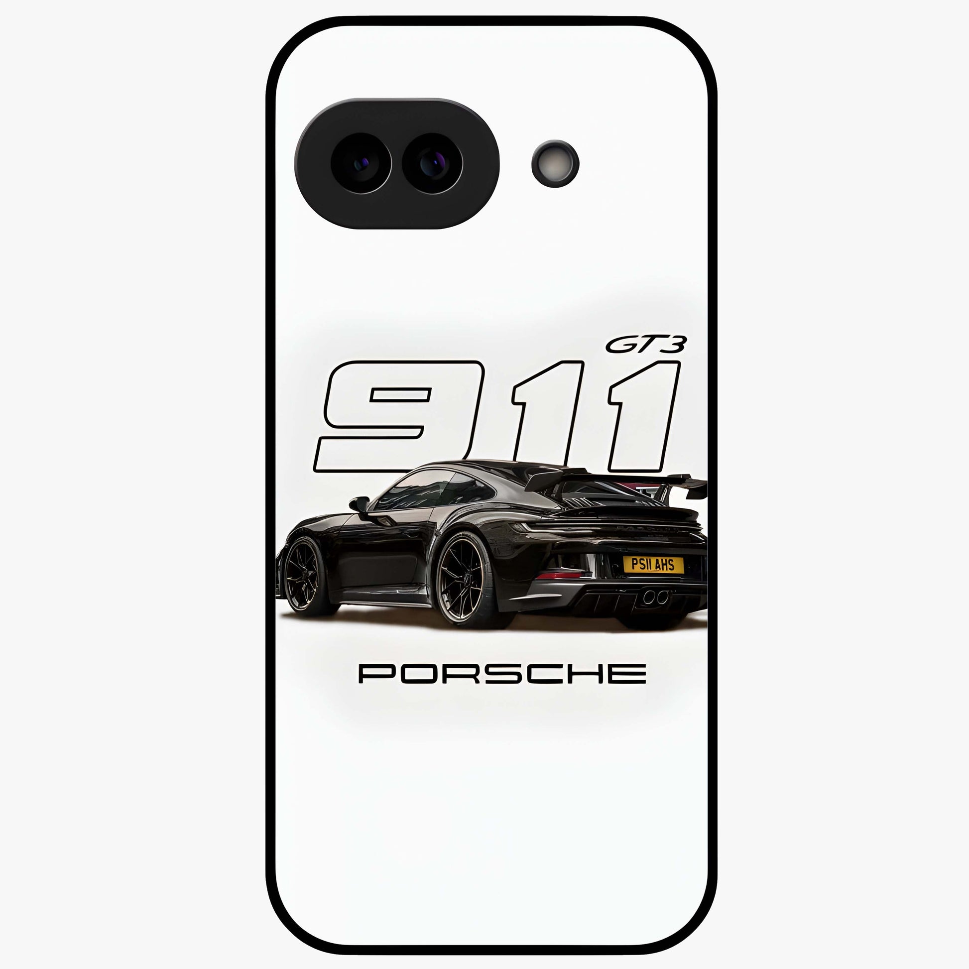 Turbo Legacy Icon Glass Case showing flat back view with iconic sports car inspired artwork and glossy glass finish.