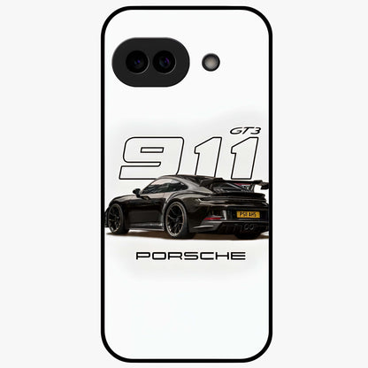 Turbo Legacy Icon Glass Case showing flat back view with iconic sports car inspired artwork and glossy glass finish.