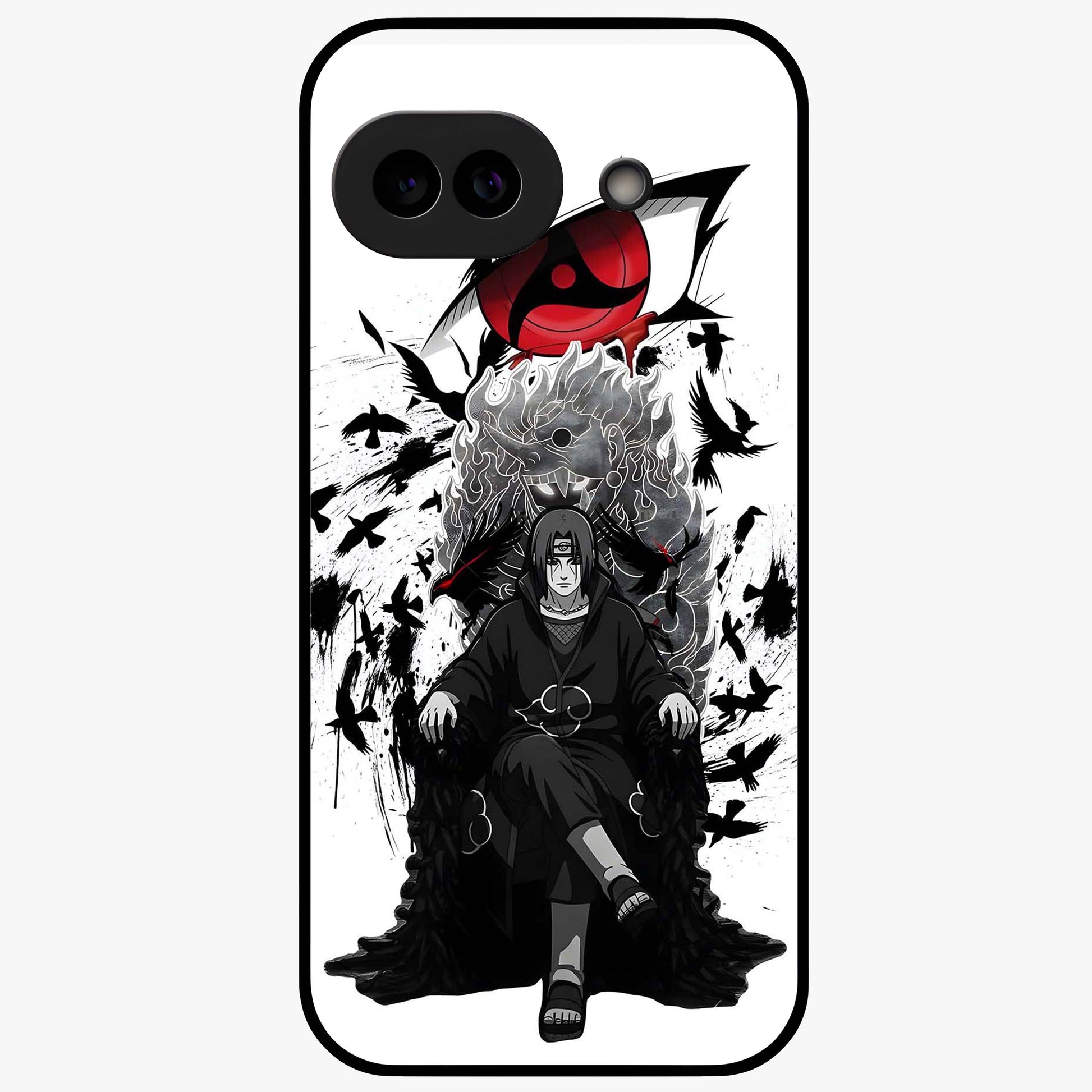 Uchiha Shadow Throne Glass Case showing flat back view with cosmic underwater themed artwork and glossy glass finish.