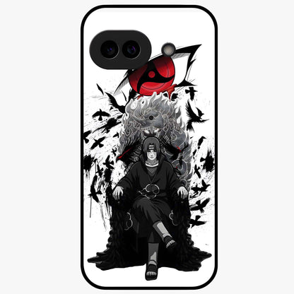 Uchiha Shadow Throne Glass Case showing flat back view with cosmic underwater themed artwork and glossy glass finish.
