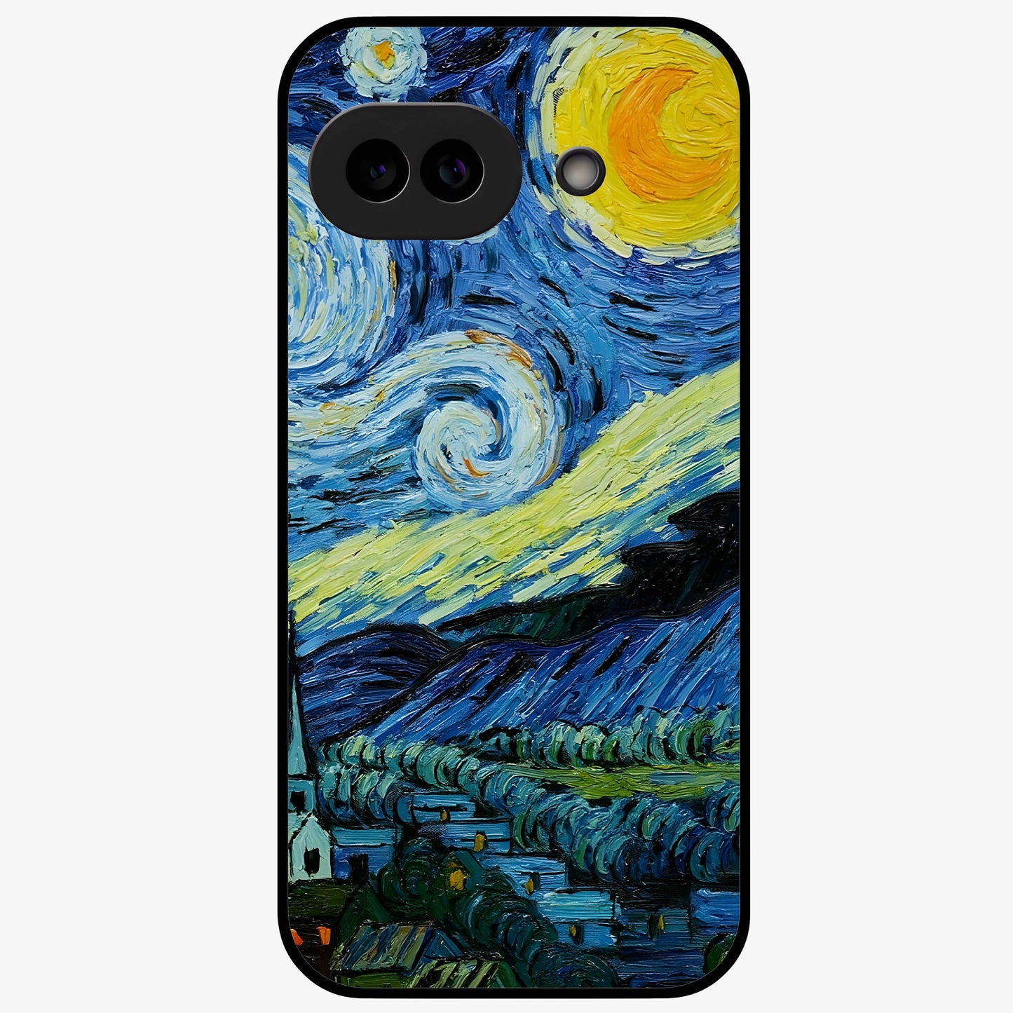 Van Gogh Art Glass Case showing flat back view with classic painterly artwork inspired by Van Gogh style and glossy glass finish.