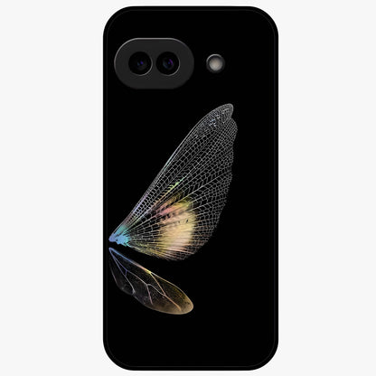 Whispers Of Wings Glass Case showing flat back view with graceful wing inspired artwork and glossy glass finish.