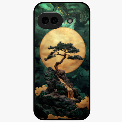 Zen Moon Rise Glass Case showing flat back view with calm moonrise artwork and glossy glass finish.