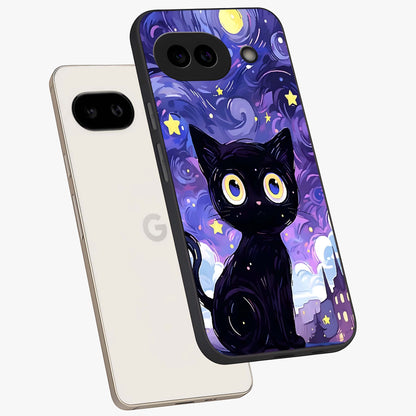 Abstract Cat Art Glass Case displayed in angled mockup highlighting modern abstract cat artwork and sleek glass surface.