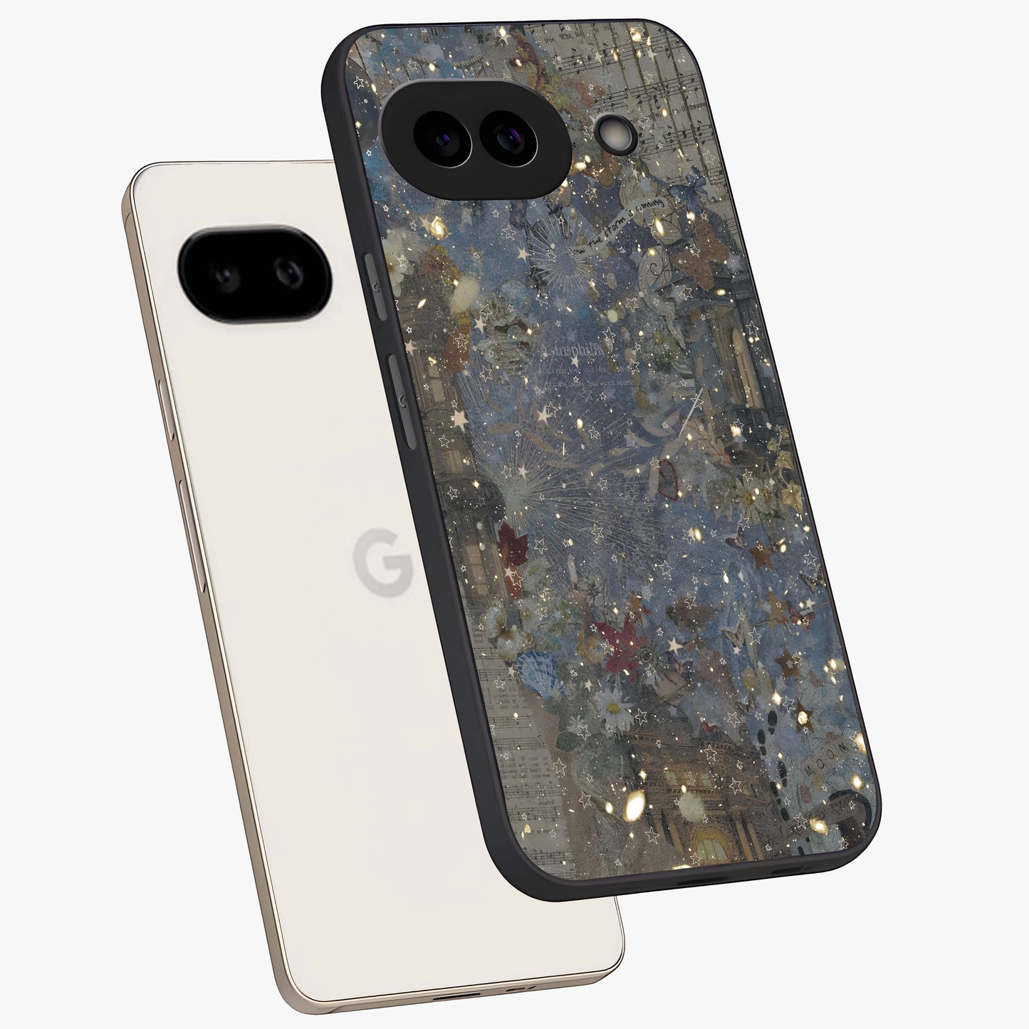 Aesthetic Astrolophia Glass Case displayed in angled mockup highlighting artistic aesthetic elements and smooth glass surface.