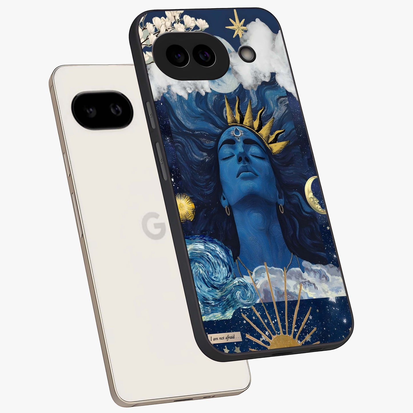 Aesthetic Lord Shiva Glass Case displayed in angled mockup highlighting spiritual Shiva illustration and sacred aesthetic design.