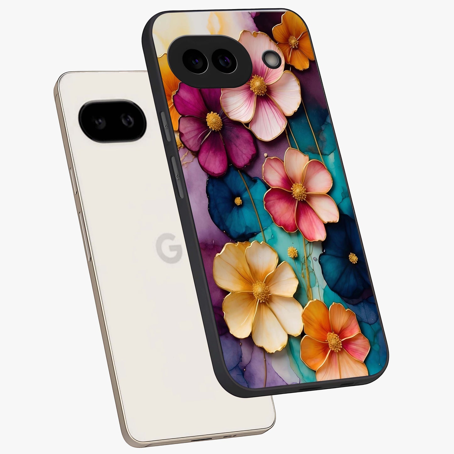 Artlyn Grace Flower Pattern Glass Case displayed in angled mockup highlighting delicate flower pattern design and smooth glass surface.