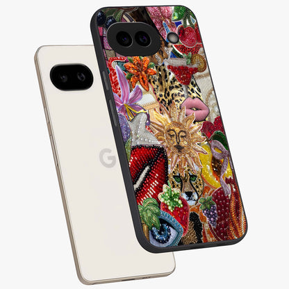 Beaded Fashion Jungle Glass Case displayed in angled mockup highlighting colorful fashion bead design and artistic pattern.