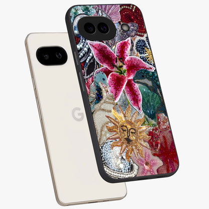 Beaded Garden Fantasy Glass Case displayed in angled mockup highlighting fantasy inspired floral bead pattern.