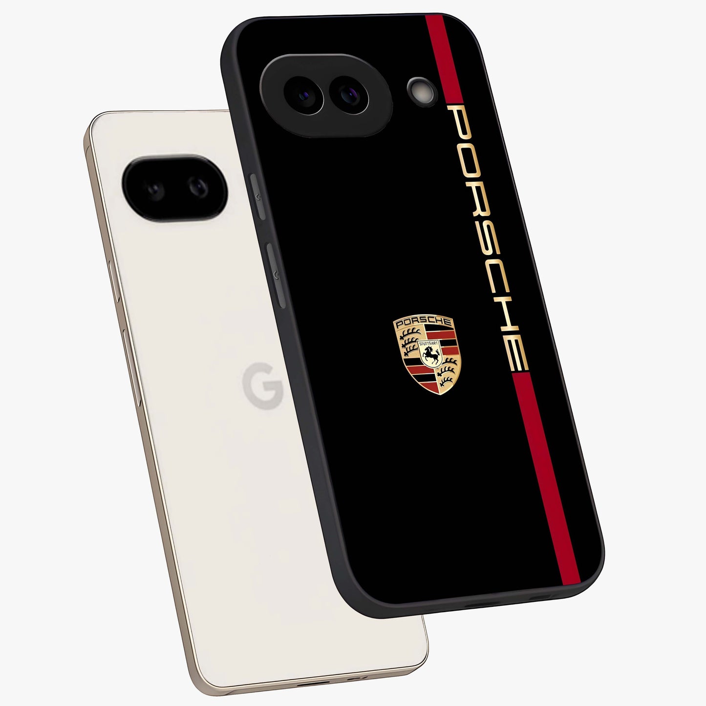 Black Minimal Porsche Glass Case displayed in angled mockup highlighting modern minimal car illustration and clean aesthetic design.