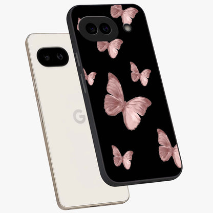 Butterfly Pattern Glass Case displayed in angled mockup highlighting delicate butterfly design and aesthetic pattern style.