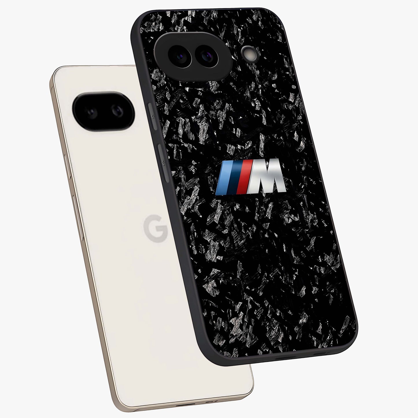 Carbon Speed Mark Glass Case displayed in angled mockup highlighting racing inspired carbon design and sleek aesthetic style.