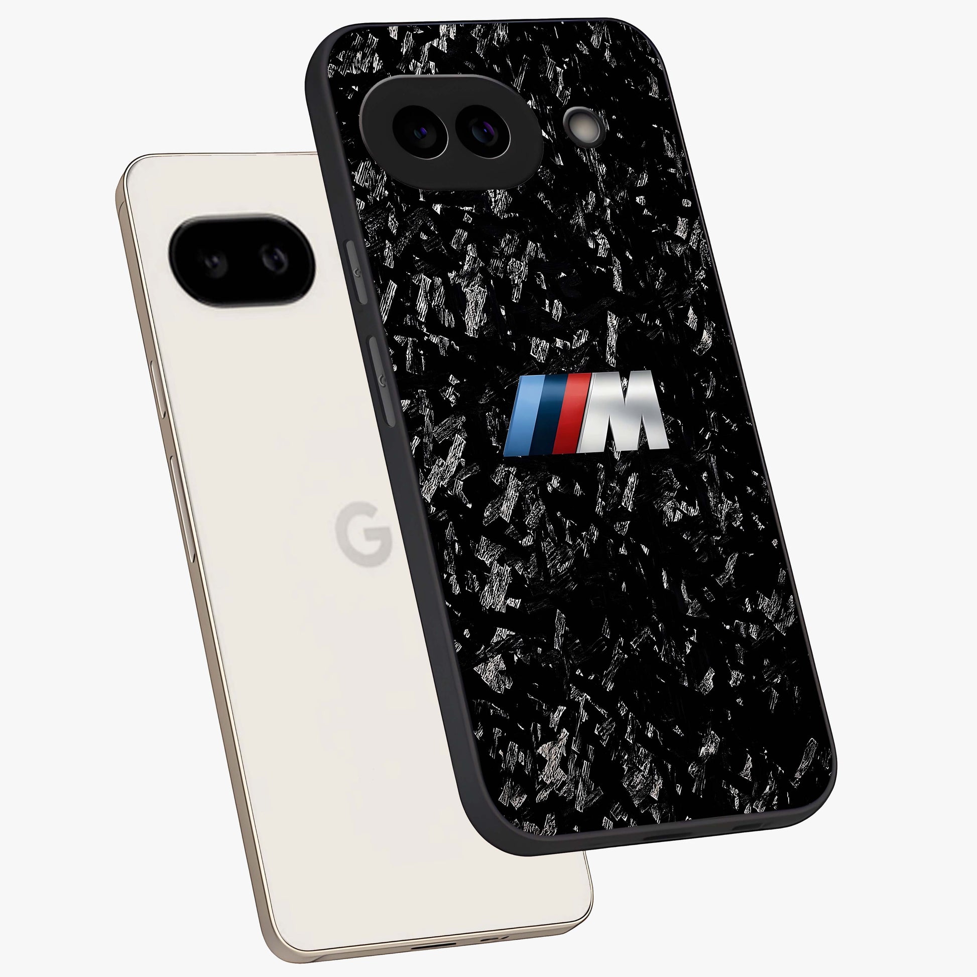 Carbon Speed Mark Glass Case displayed in angled mockup highlighting racing inspired carbon design and sleek aesthetic style.