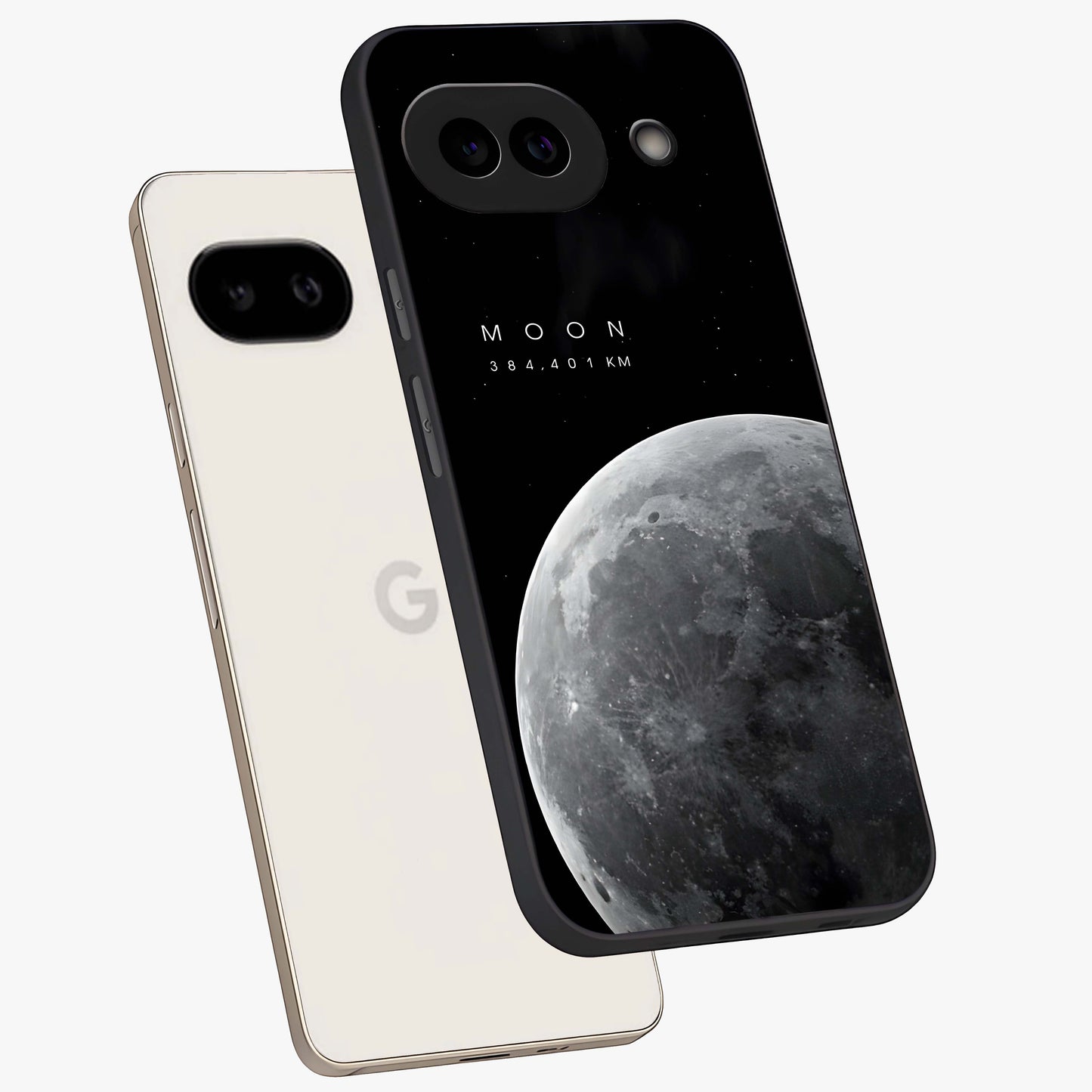Cosmic Moon Glow Glass Case displayed in angled mockup highlighting celestial moon design with cosmic aesthetic theme.