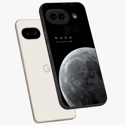 Cosmic Moon Glow Glass Case displayed in angled mockup highlighting celestial moon design with cosmic aesthetic theme.