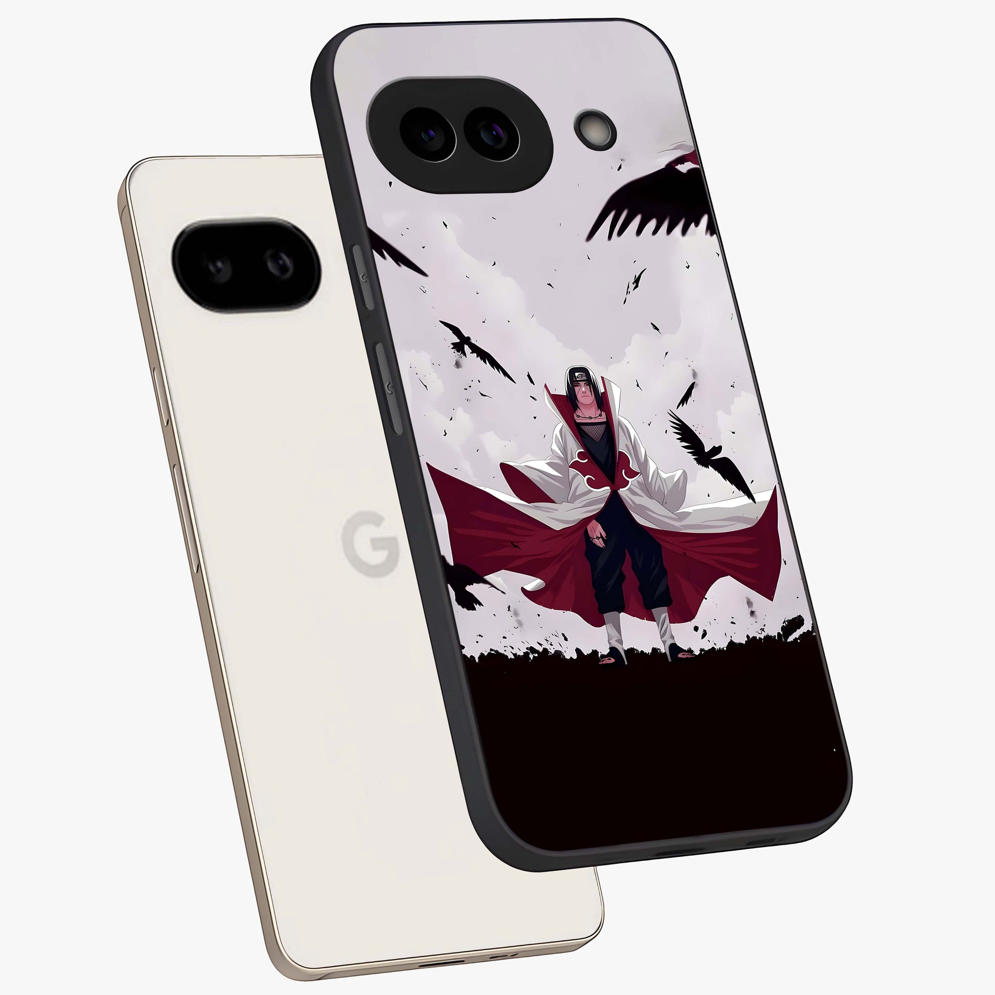 Crimson Crow Ascension Glass Case displayed in angled mockup highlighting powerful crow illustration with dark crimson aesthetic.
