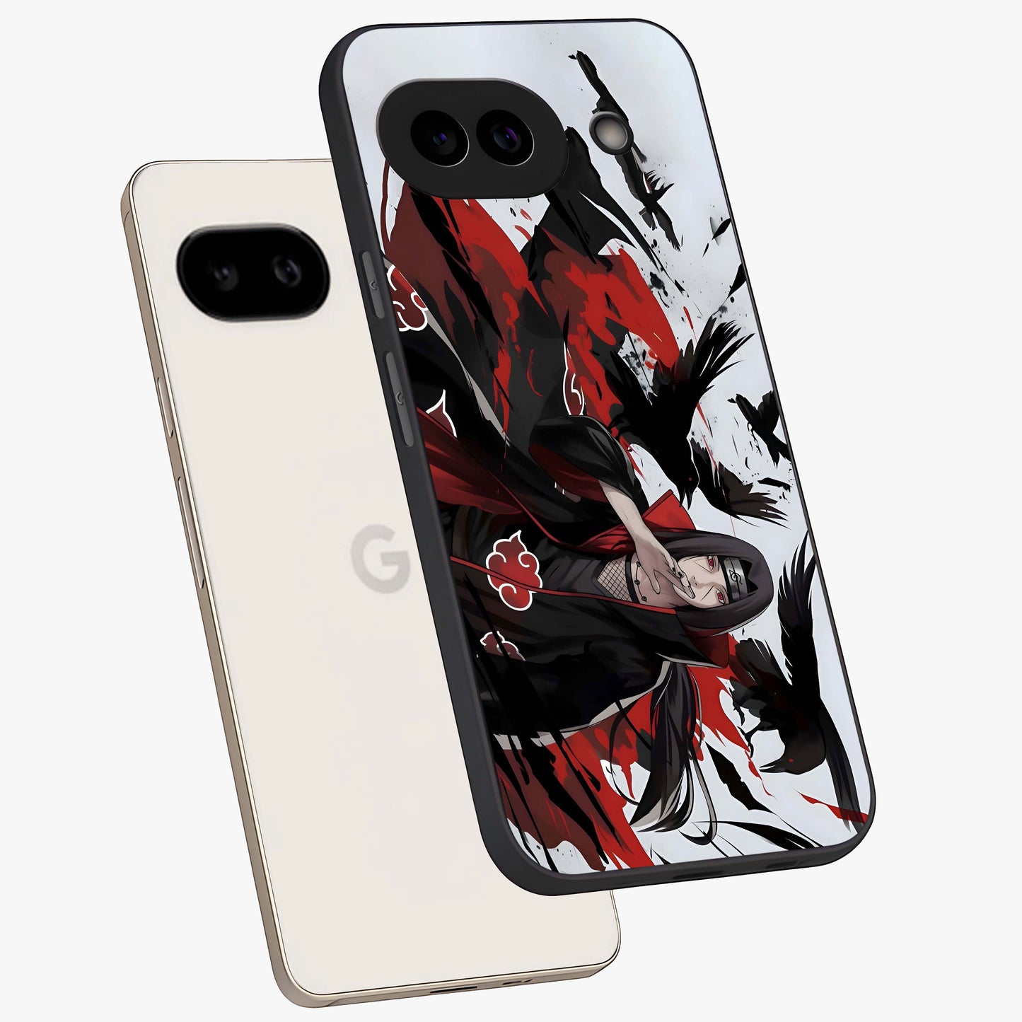 Crimson Crow Illusion Glass Case displayed in angled mockup highlighting mysterious crow graphic with dark aesthetic style.