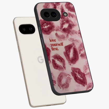 Crimson Kiss Love Glass Case displayed in angled mockup highlighting bold love inspired design with modern aesthetic style.