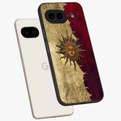 Crimson Sun Majesty Glass Case displayed in angled mockup highlighting majestic crimson sun design with bold aesthetic style.