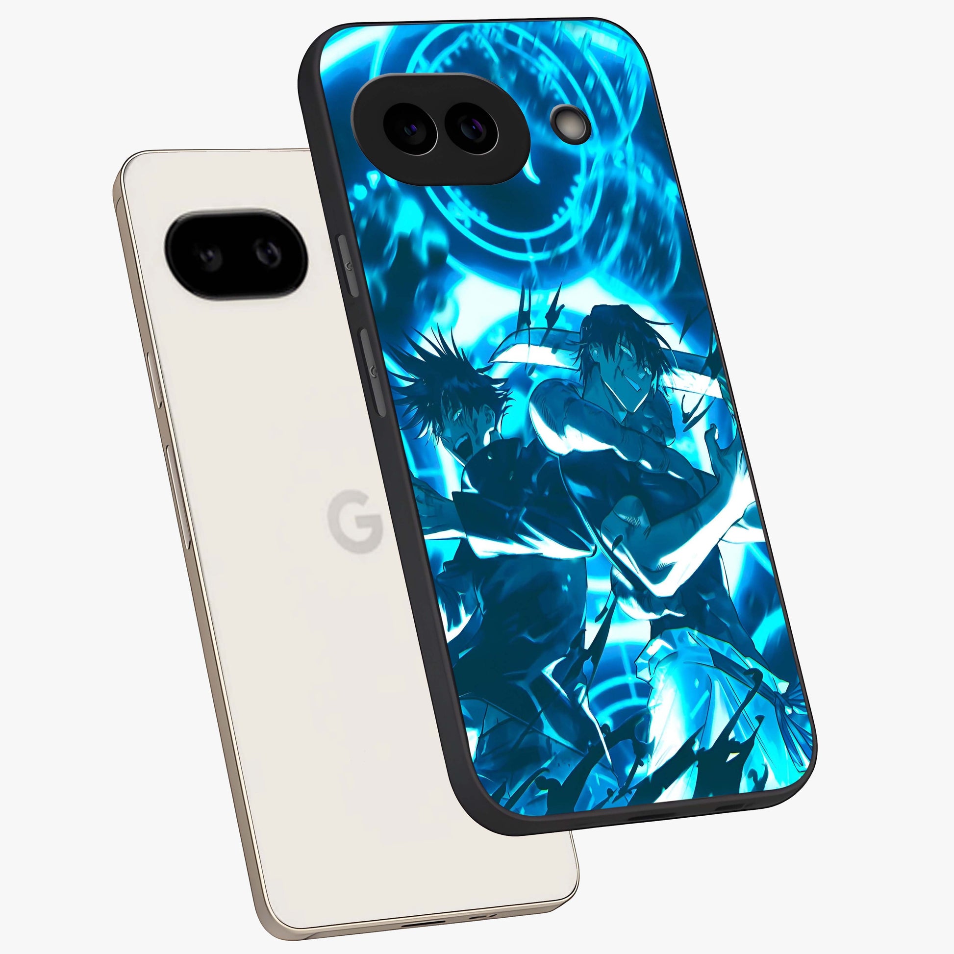 Cursed Energy Clash Glass Case displayed in angled mockup highlighting powerful battle inspired graphic with anime style aesthetic.