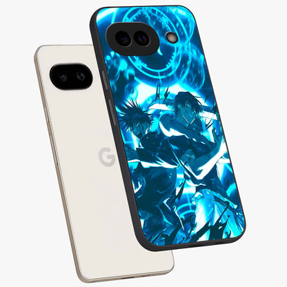 Cursed Energy Clash Glass Case displayed in angled mockup highlighting powerful battle inspired graphic with anime style aesthetic.