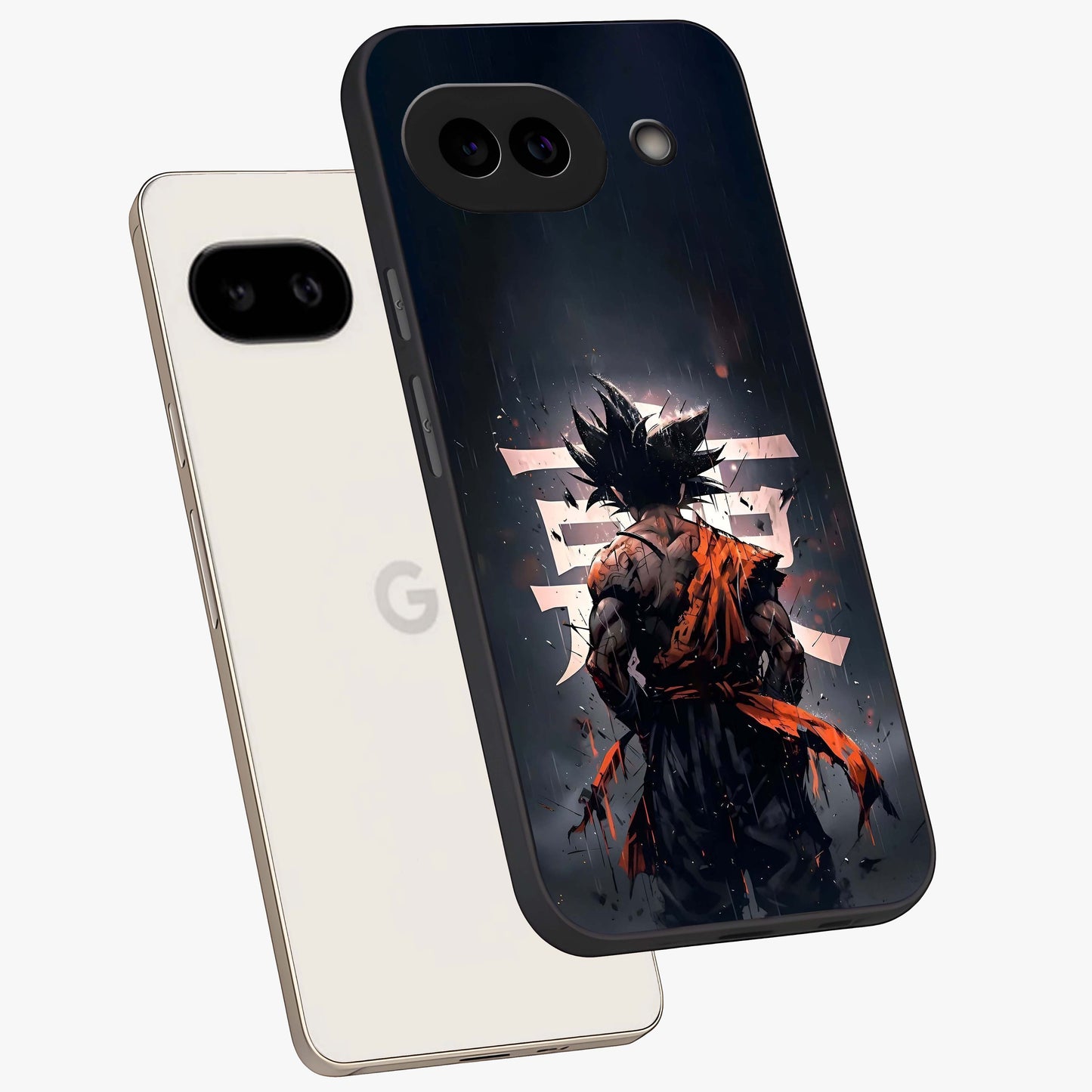 Dark Warrior In Rain Glass Case displayed in angled mockup highlighting dramatic warrior illustration with dark rain aesthetic.