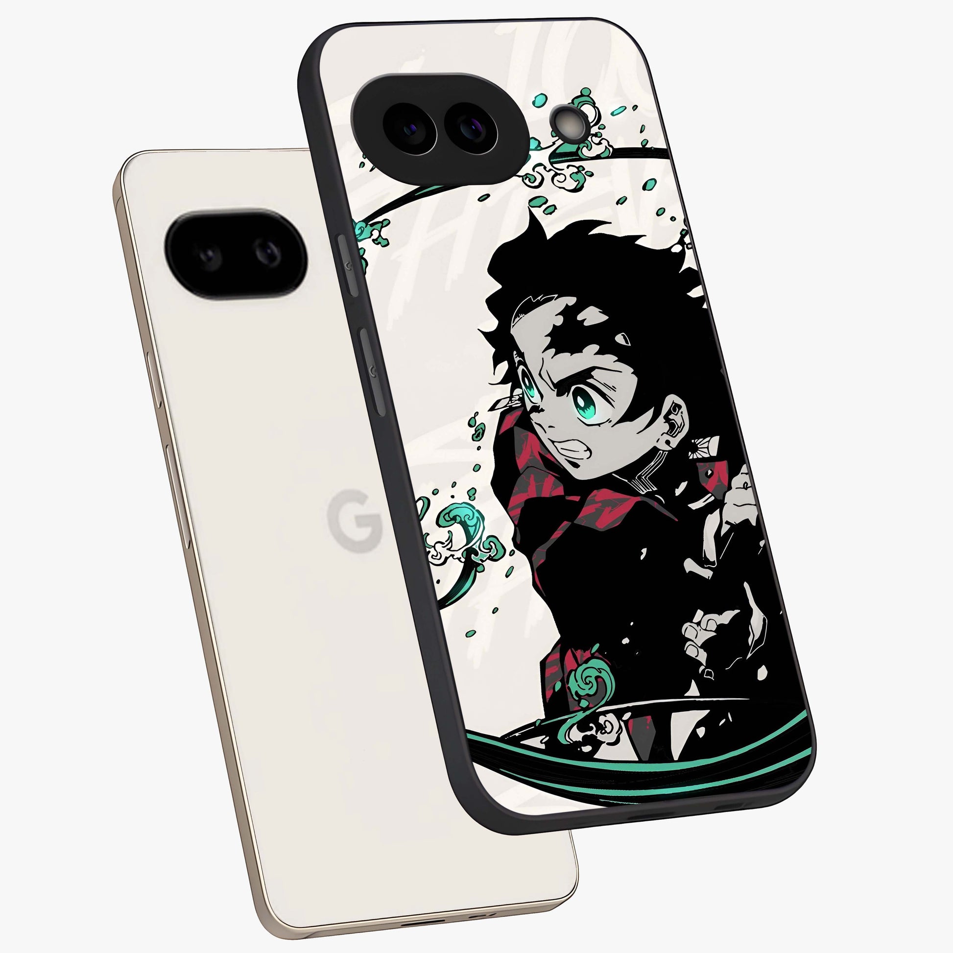 Demon Slayer Glass Case displayed in angled mockup highlighting dramatic anime character design with action aesthetic.