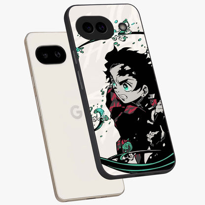 Demon Slayer Glass Case displayed in angled mockup highlighting dramatic anime character design with action aesthetic.