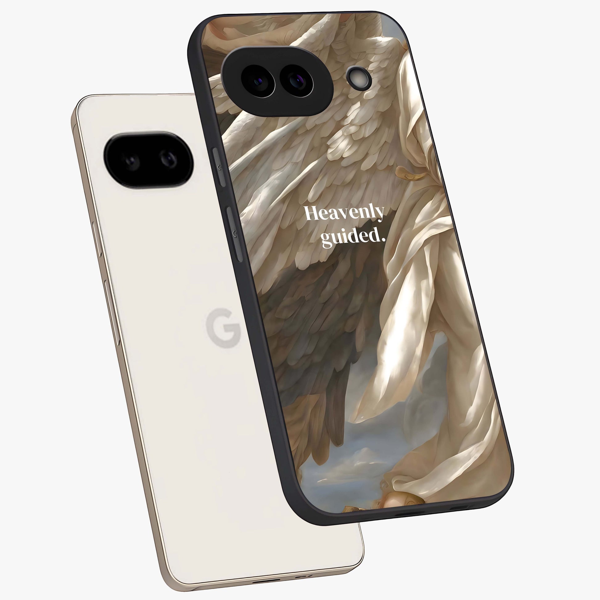 Divine Winged Grace Glass Case displayed in angled mockup highlighting graceful wing design with divine aesthetic style.