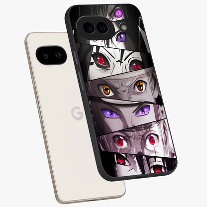 Eyes of Destiny Glass Case displayed in angled mockup highlighting bold eye illustration with mystical aesthetic style.