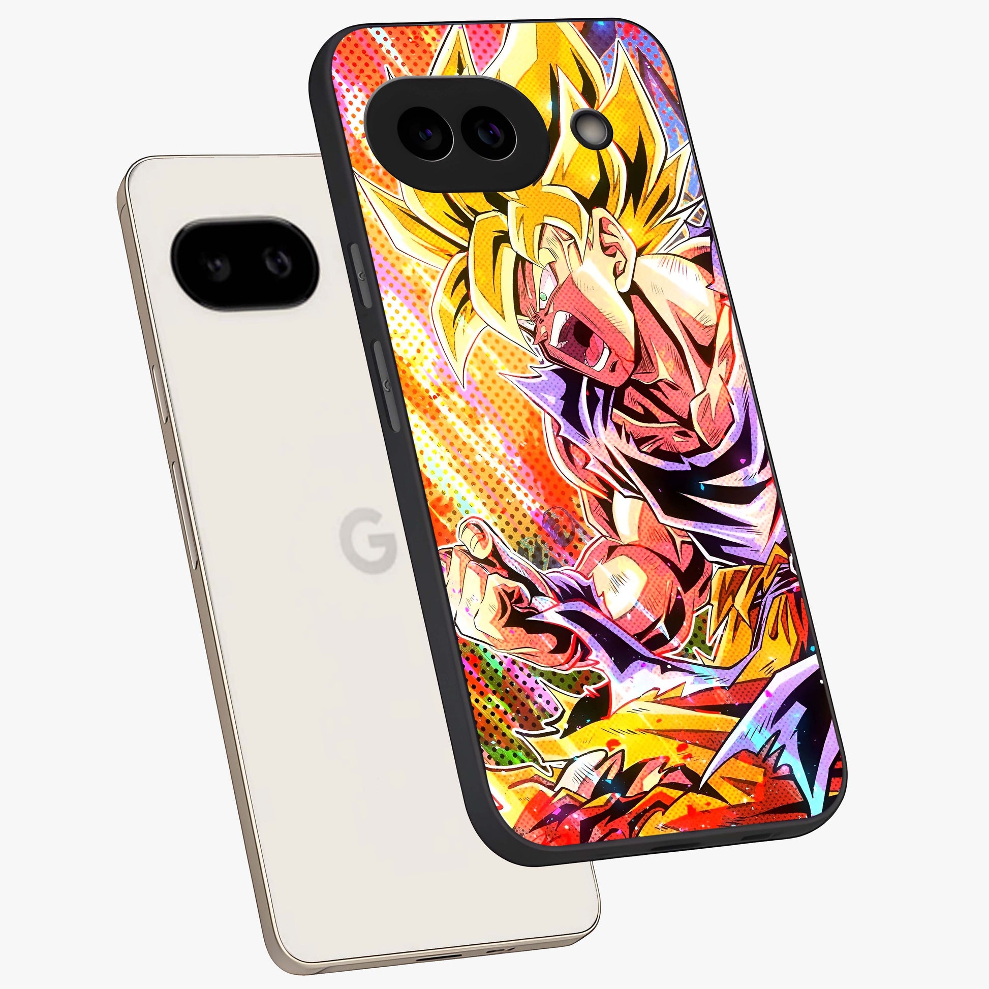 Firing Goku Glass Case displayed in angled mockup highlighting dynamic anime character design with action aesthetic.