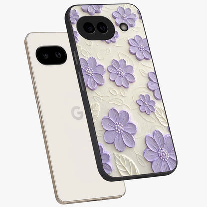 Floral Wall Art With Purple Flowers Glass Case displayed in angled mockup highlighting vibrant purple floral illustration with artistic aesthetic.