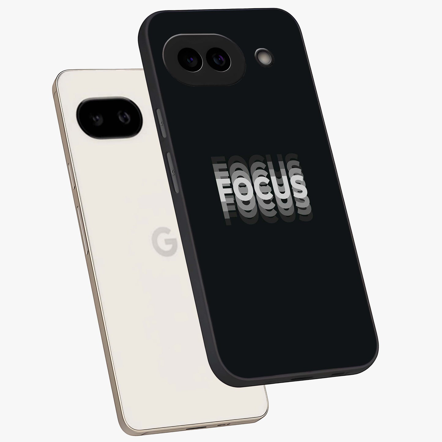 Focus Mode On Glass Case displayed in angled mockup highlighting clean minimal text artwork with modern aesthetic style.