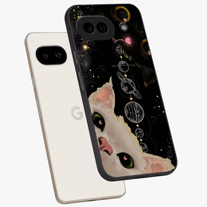 Galactic Cat Glass Case displayed in angled mockup highlighting celestial feline illustration with galaxy aesthetic style.