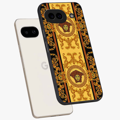 Golden Lotus Glow Glass Case displayed in angled mockup highlighting radiant lotus illustration with spiritual aesthetic.