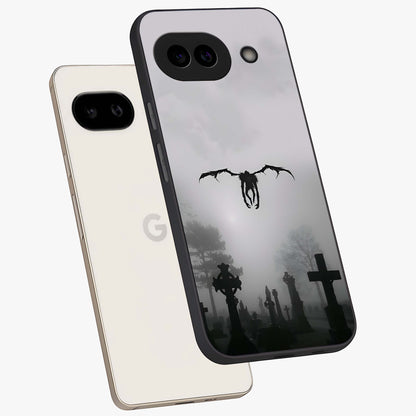 Graveyard Shadow Descent Glass Case displayed in angled mockup highlighting eerie shadow illustration with gothic aesthetic.