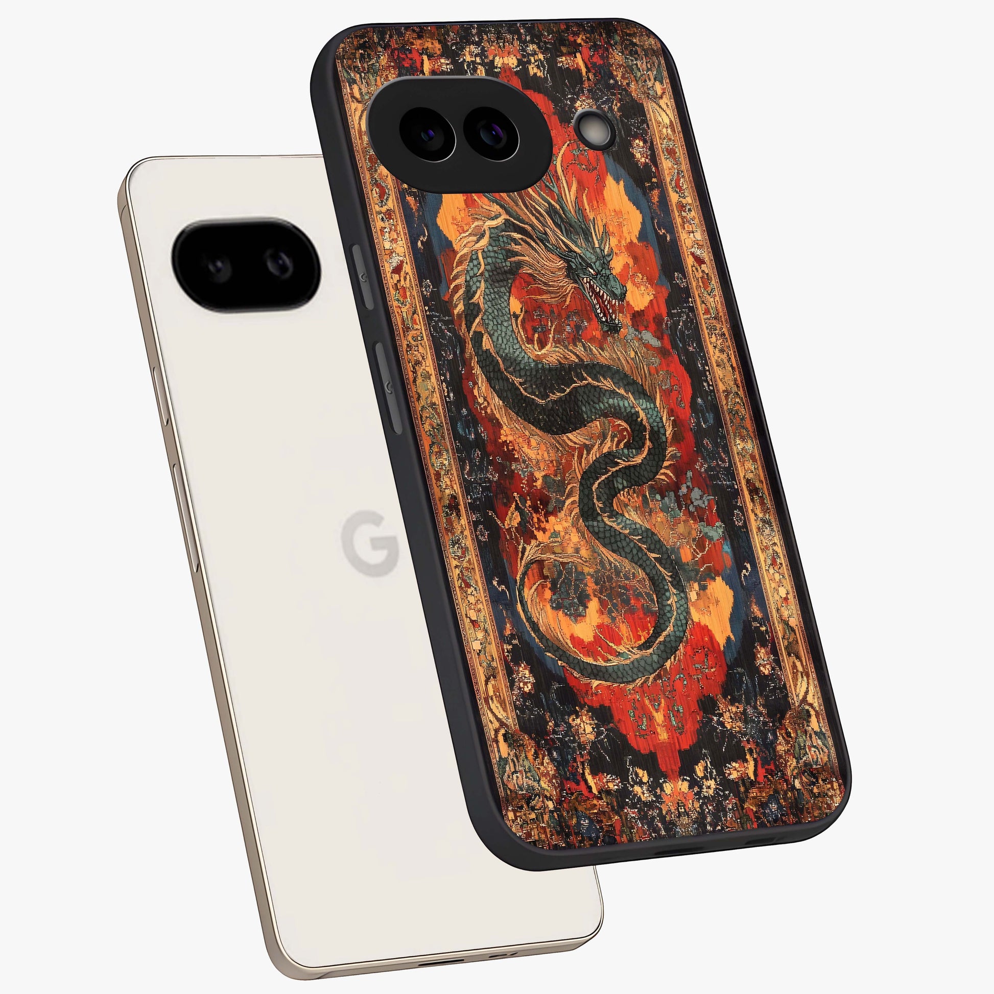 Inferno Dragon Soul Glass Case displayed in angled mockup highlighting powerful dragon illustration with inferno aesthetic.