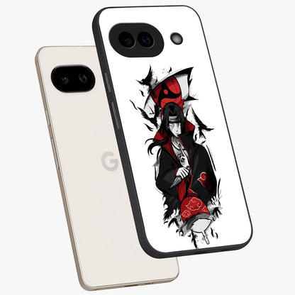Itachi Limited Edition Naruto Anime Glass Case displayed in angled mockup highlighting dramatic anime illustration with bold action aesthetic.