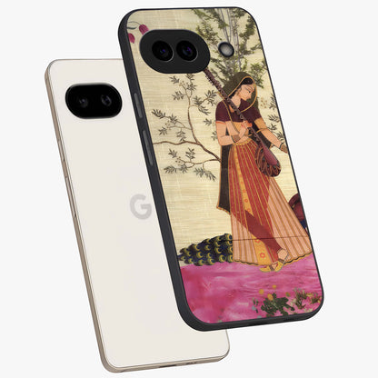 Lady With Veena Art Glass Case displayed in angled mockup highlighting graceful musical illustration with cultural artistic aesthetic.