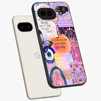 Manifestation Collage Glass Case displayed in angled mockup highlighting inspirational aesthetic collage design.