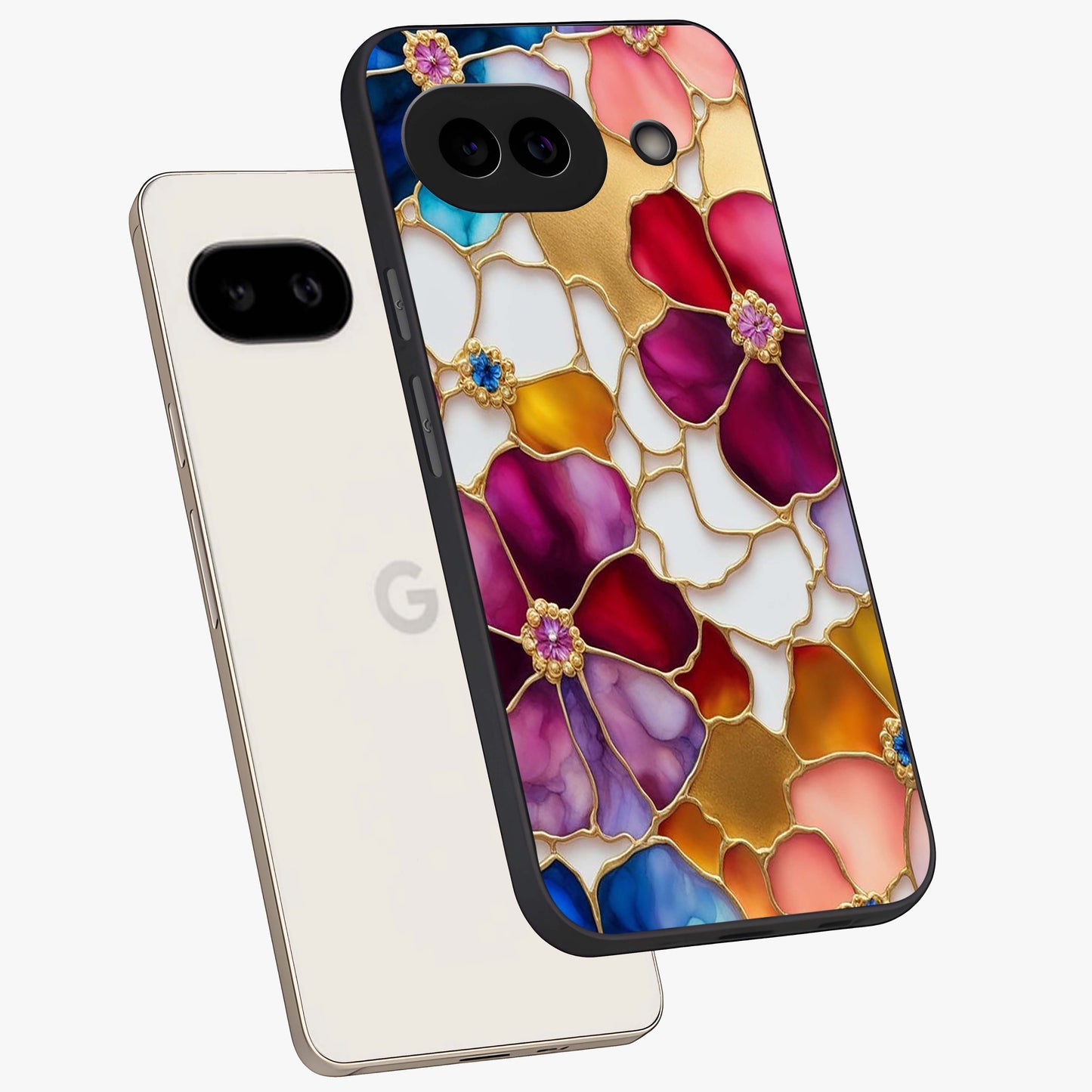 Marble Flower Pattern Glass Case displayed in angled mockup highlighting elegant marble floral design with modern aesthetic.