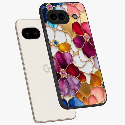 Marble Flower Pattern Glass Case displayed in angled mockup highlighting elegant marble floral design with modern aesthetic.