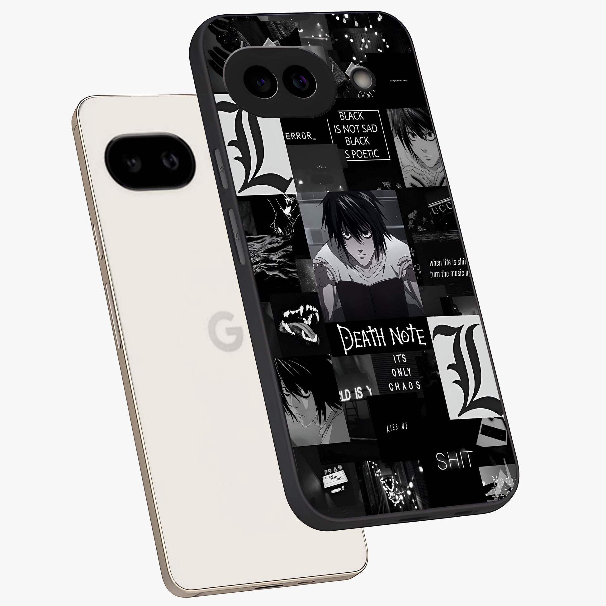 Midnight Chaos Mind Glass Case displayed in angled mockup highlighting chaotic artistic design with dramatic midnight aesthetic.
