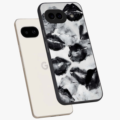Midnight Kiss Marks Glass Case displayed in angled mockup highlighting playful romantic design with bold midnight aesthetic.